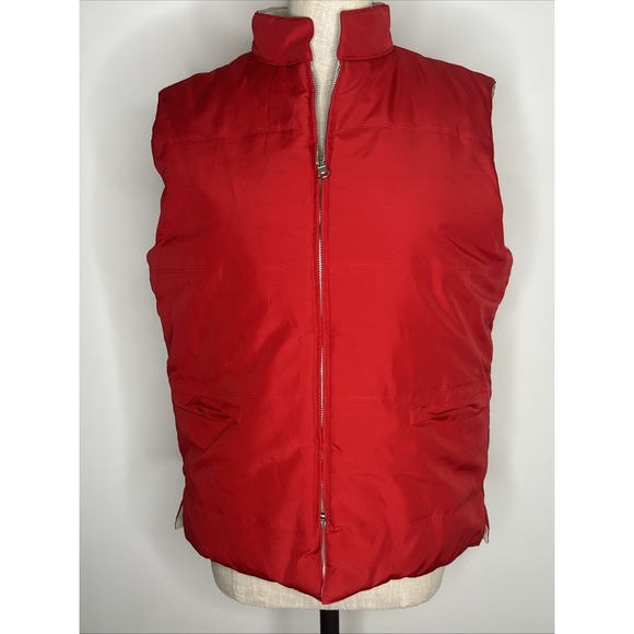 Vintage J. Crew Puffer Vest Women's Medium‎ Red/ Beige Reversible Y2K Full Zip - Picture 2 of 15